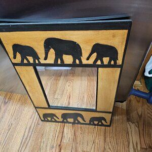 New Earthbound Trading Co Artisan Folk Art Wood Mirror Wall Hand Made Elephant